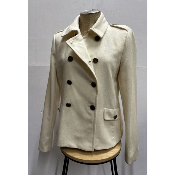 J. CREW women size 8 beige jacket double breasted waist wool ooat - Picture 4 of 16